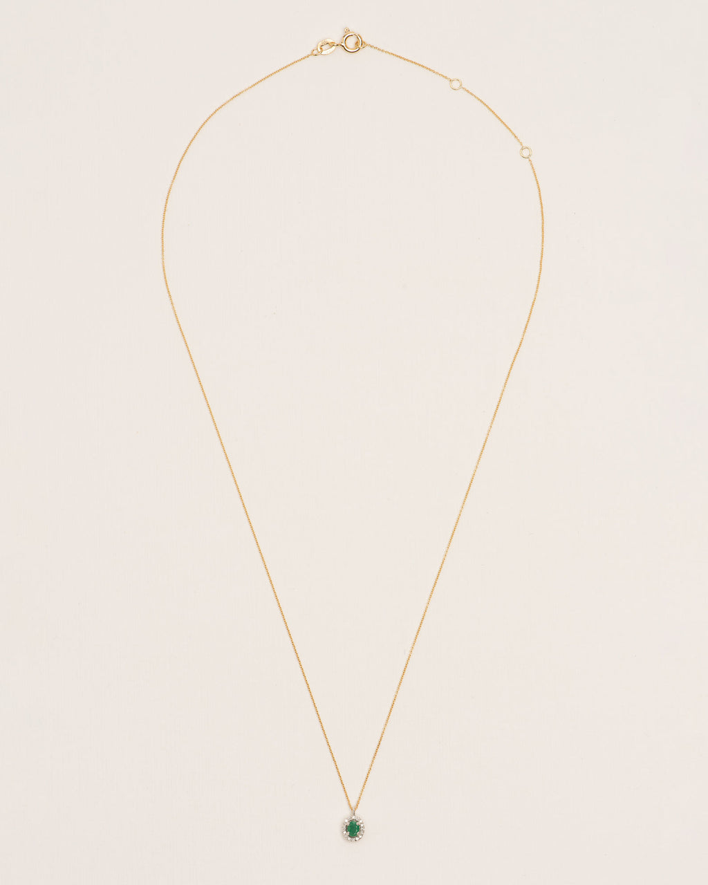 Halo 18K Gold Necklace w. Diamonds & Emeralds