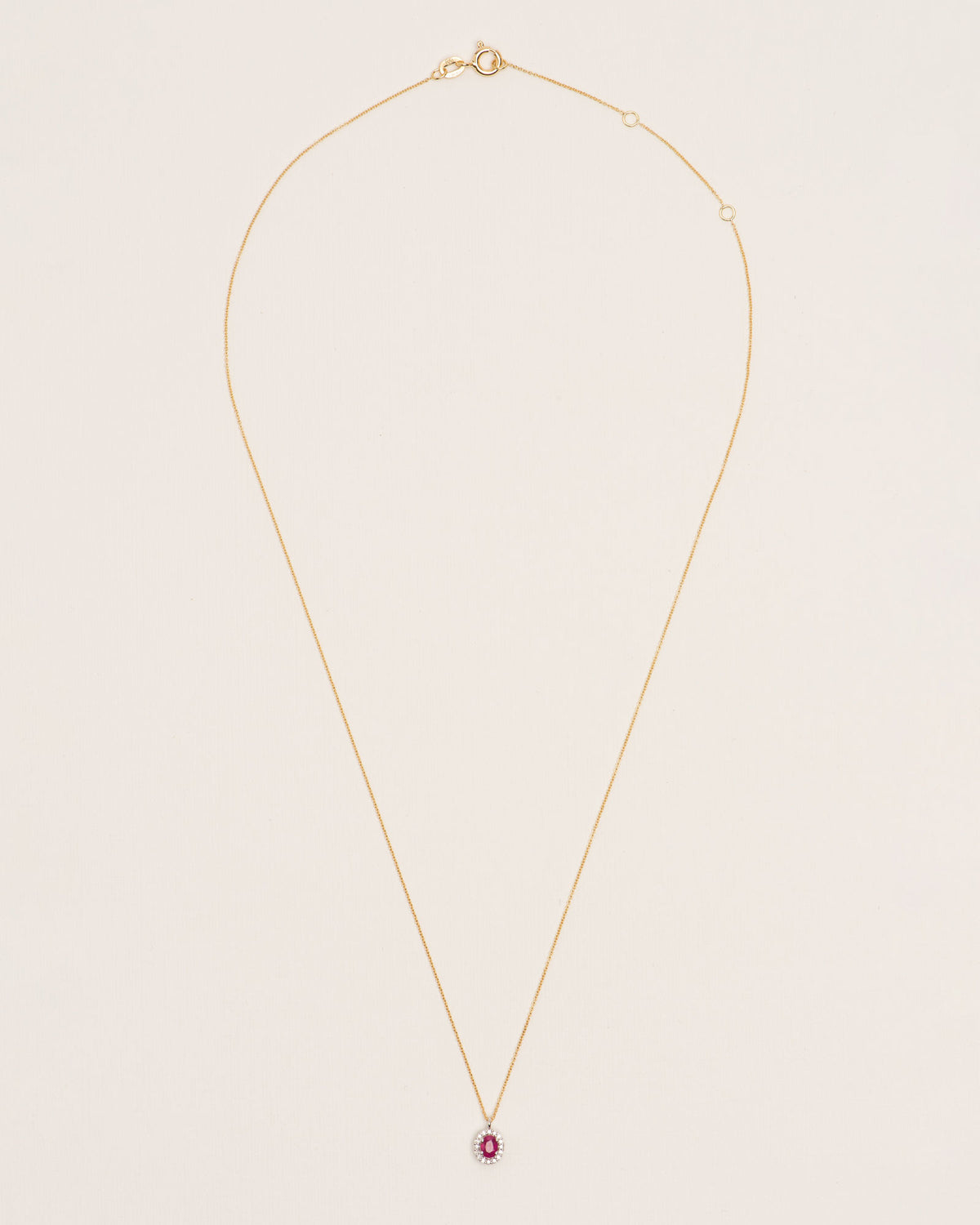 Halo 18K Gold Necklace w. Diamonds & Rubies