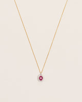 Halo 18K Gold Necklace w. Diamonds & Rubies