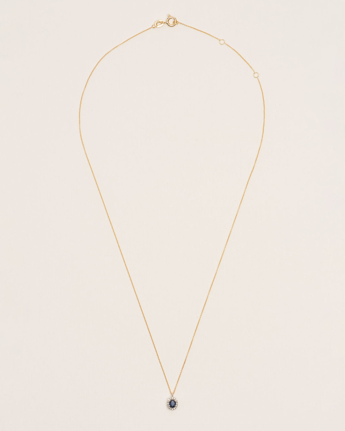 Halo 18K Gold Necklace w. Diamonds & Sapphires