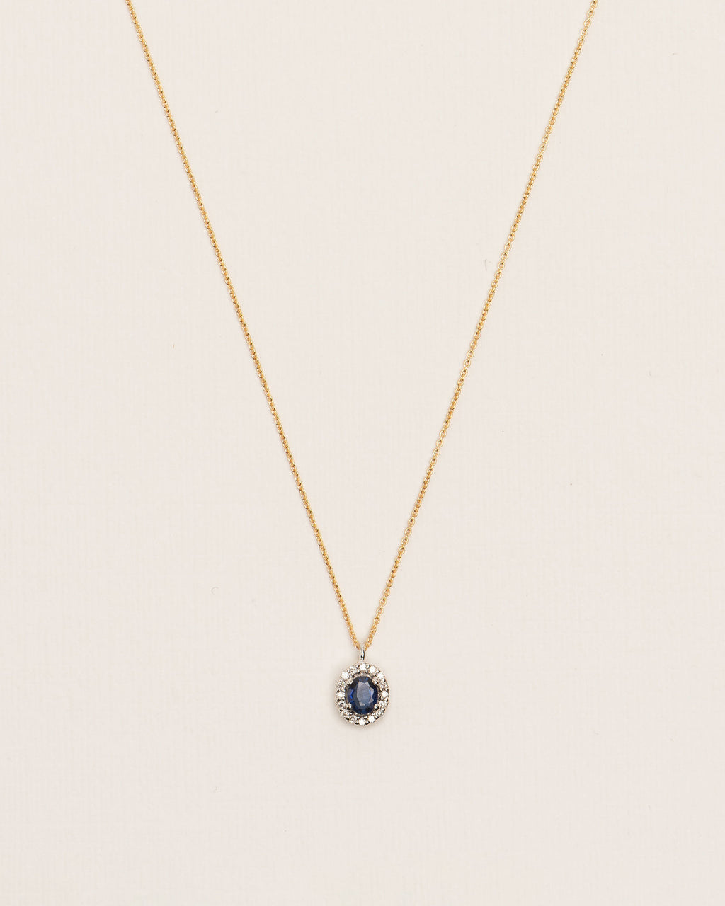 Halo 18K Gold Necklace w. Diamonds & Sapphires