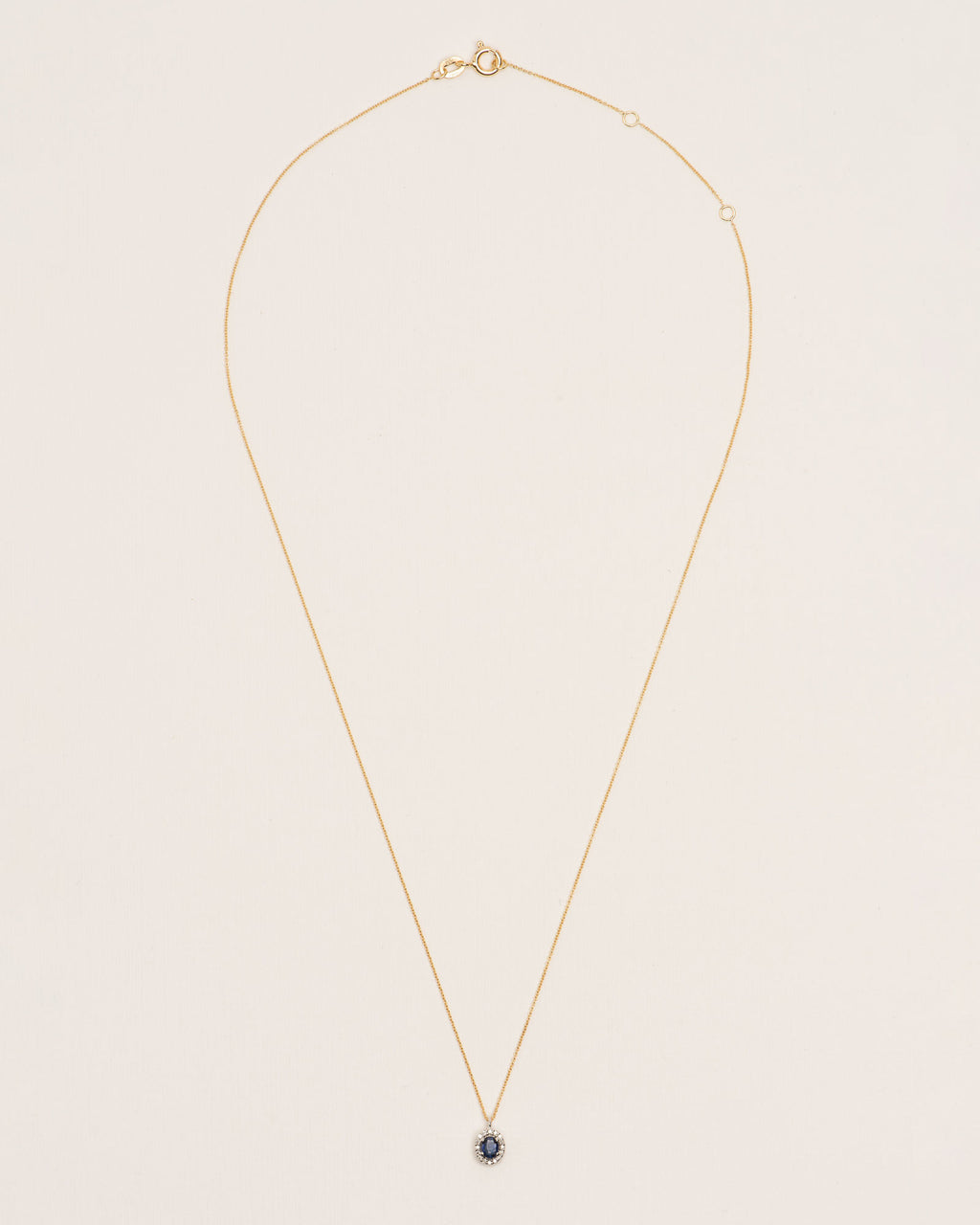 Halo 18K Gold Necklace w. Diamonds & Sapphires