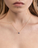 Halo 18K Gold Necklace w. Diamonds & Sapphires