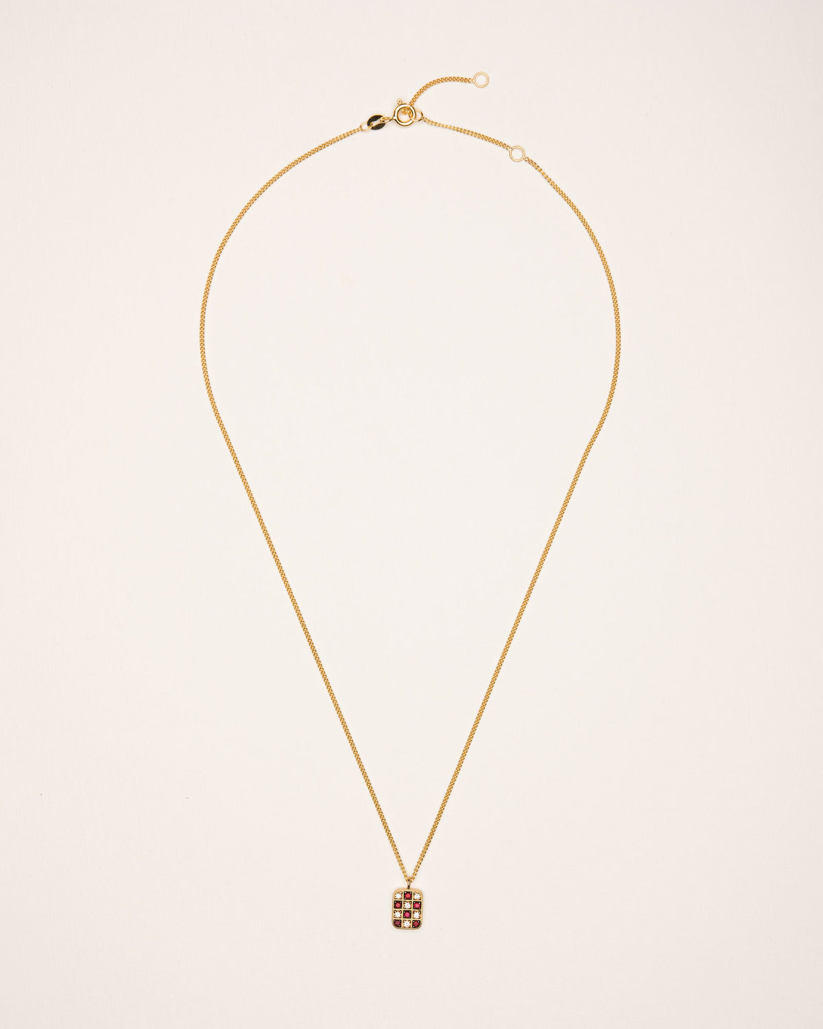 Chessboard 18K Gold Necklace w. Diamonds & Rubies