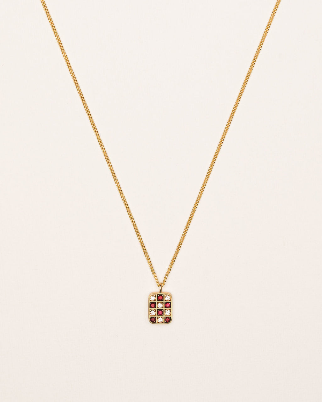 Chessboard 18K Gold Necklace w. Diamonds & Rubies