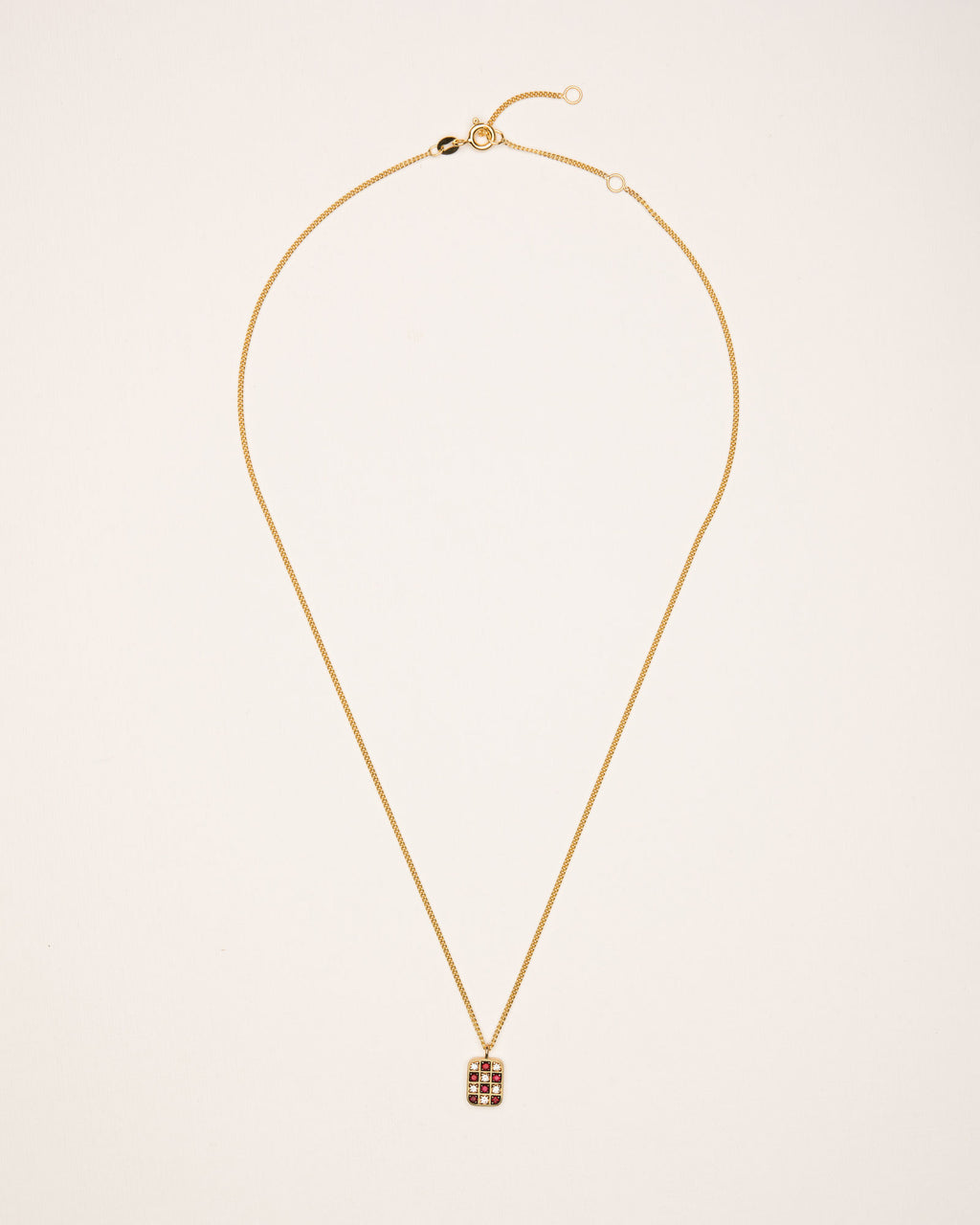 Chessboard 18K Gold Necklace w. Diamonds & Rubies