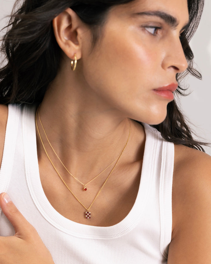 Chessboard 18K Gold Necklace w. Diamonds & Rubies