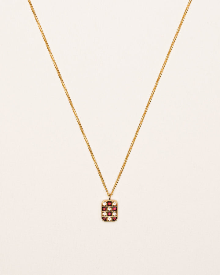 Chessboard 18K Gold Necklace w. Diamonds & Rubies