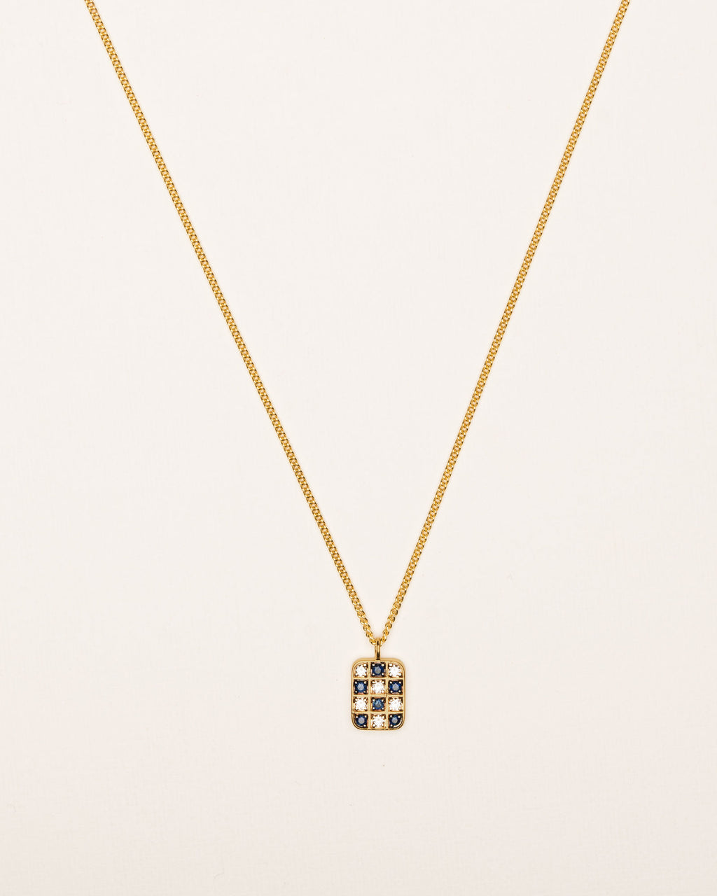 Chessboard 18K Gold Necklace w. Diamonds & Sapphires