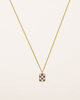 Chessboard 18K Gold Necklace w. Diamonds & Sapphires