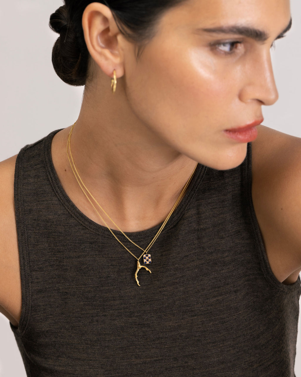 Chessboard 18K Gold Necklace w. Diamonds & Sapphires