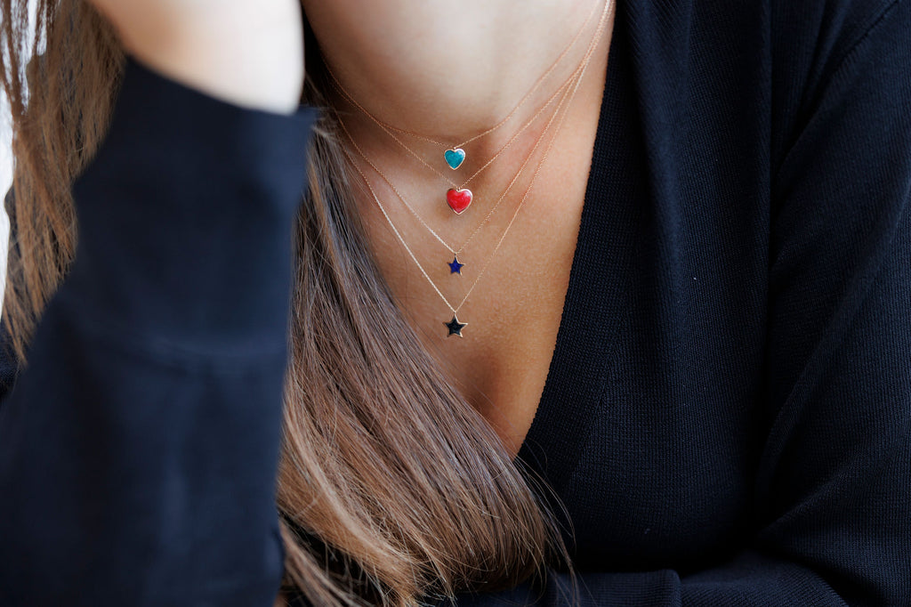 Rotherz 18K Gold, Whitegold oder Rosengold Halskette w. Diamanten