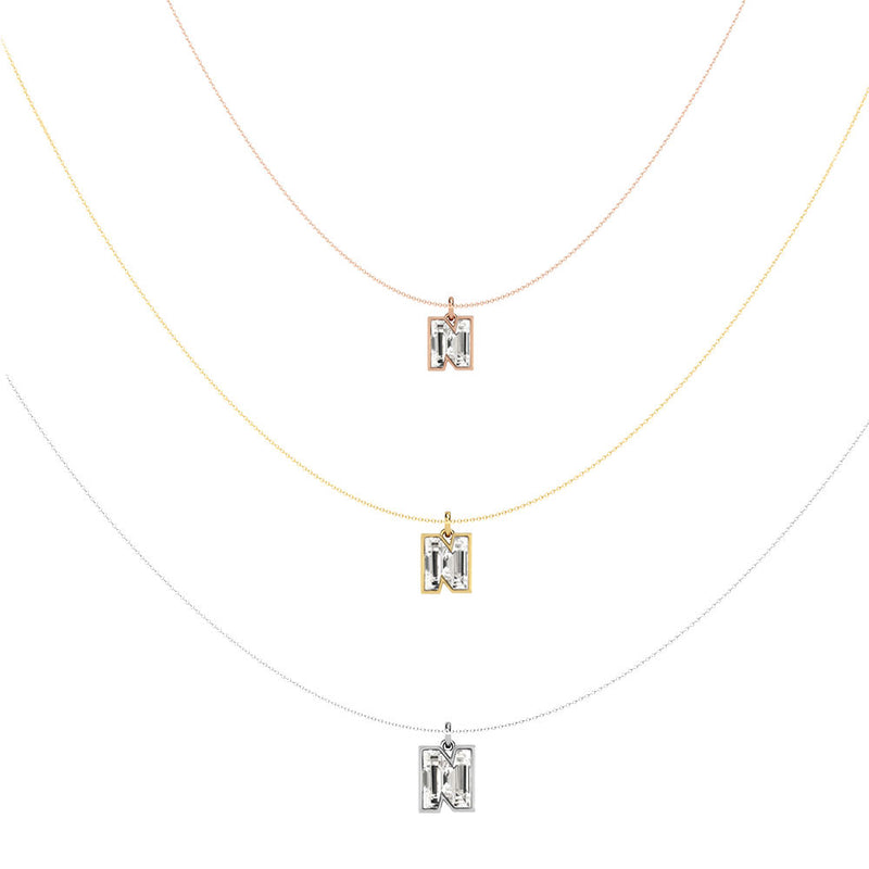 Alphabet 18K Gold, Rosegold or Whitegold Inital N Pendant w. Solitaire Lab-Grown Diamond