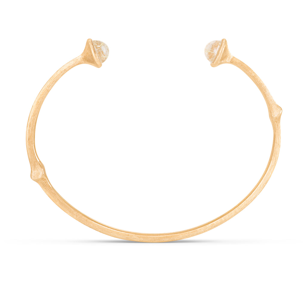 Nature 18K Gold Bangle w. Rutile Quartz