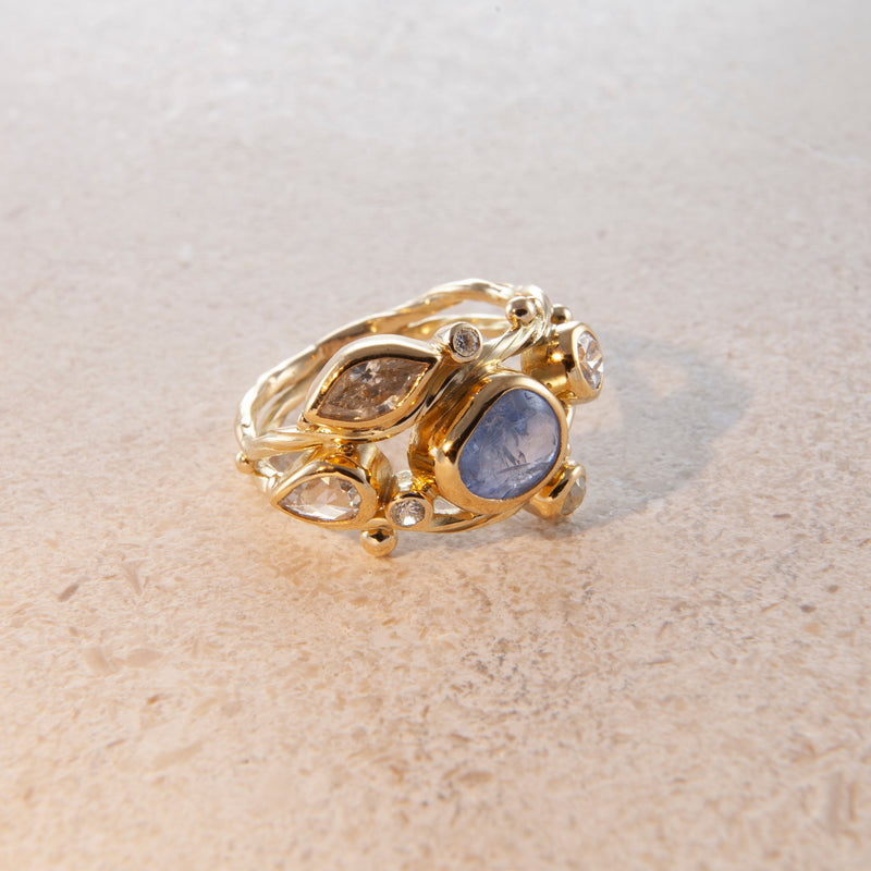 Dobbelt Seafire 18K & 22K Guld Ring m. Safir & Diamant