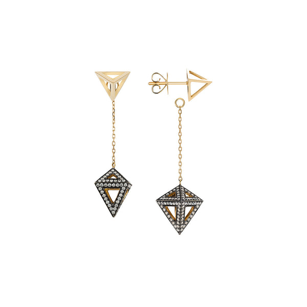 Geometry 101 Octahedron Drop 18K Gold Earrings w. Diamond