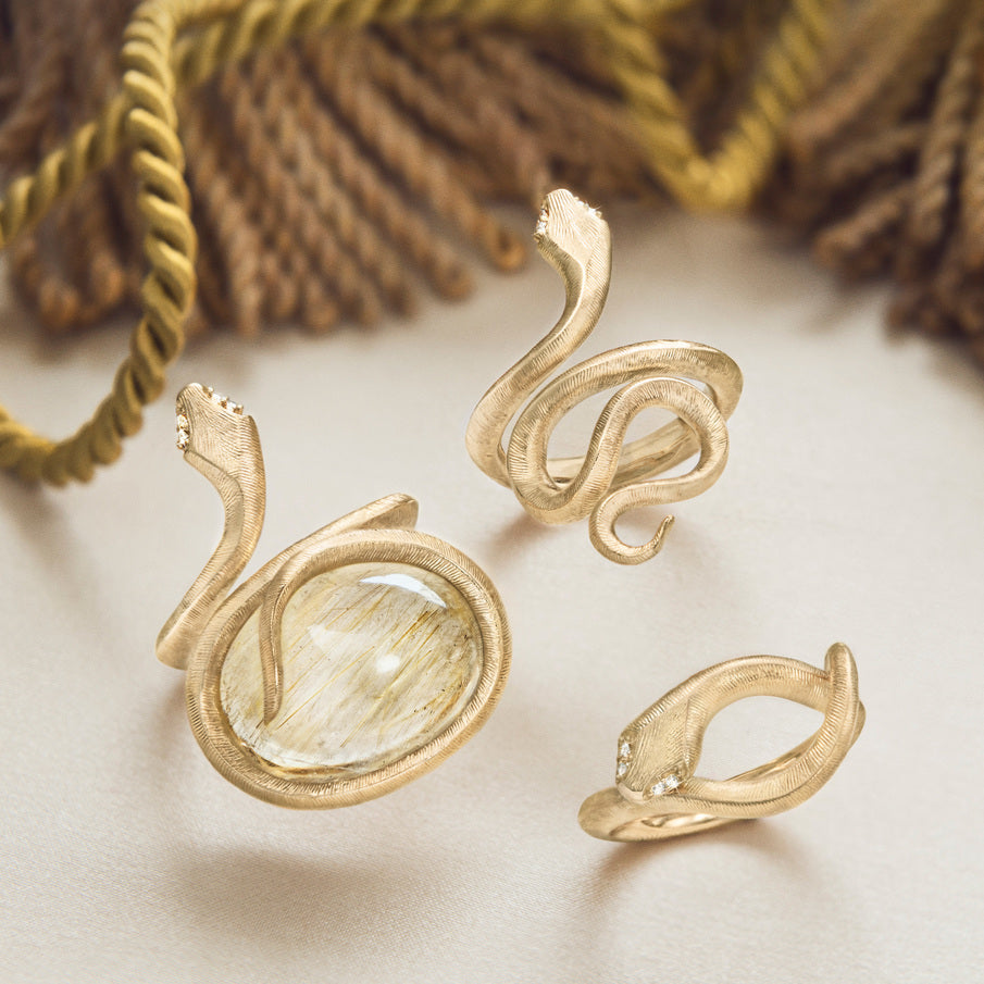 Medium Snakes 18K Guld Ring m. Diamanter