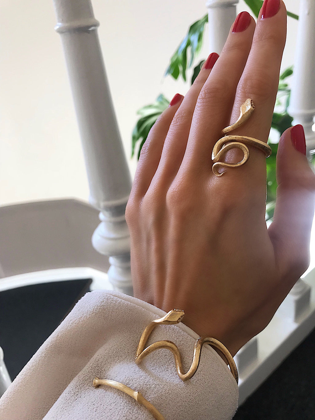 Medium Snakes 18K Guld Ring m. Diamanter