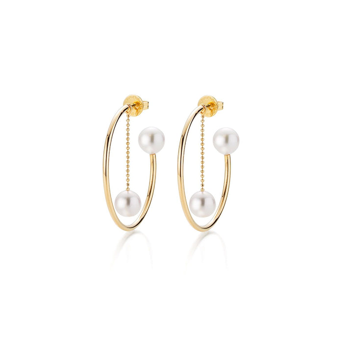 Fine 18K Gold Hoops w. Akoya Pearls
