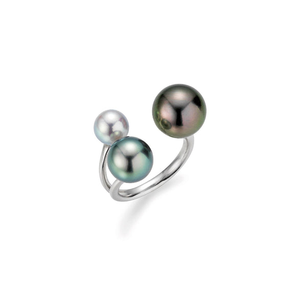 Open 18K Whitegold Ring w. Multicoloured Pearls