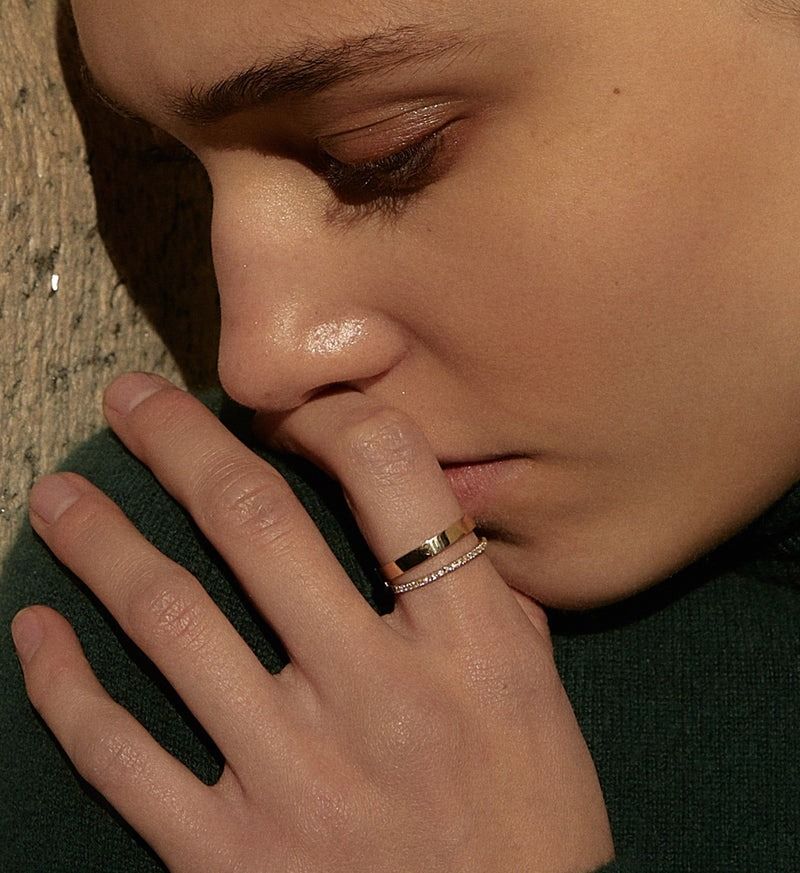 OUVERTURE | Diamond Line Double 0.12 14K Gold Ring w. Diamonds