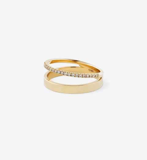 OUVERTURE Diamond Line Double 0.12 14K Gold Ring w. Diamonds