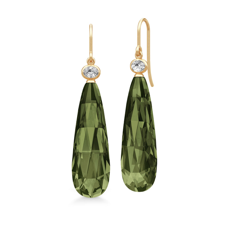 Ofelia Drop Gold Plated Earrings w. Crystal & Cubic Green Zirconia