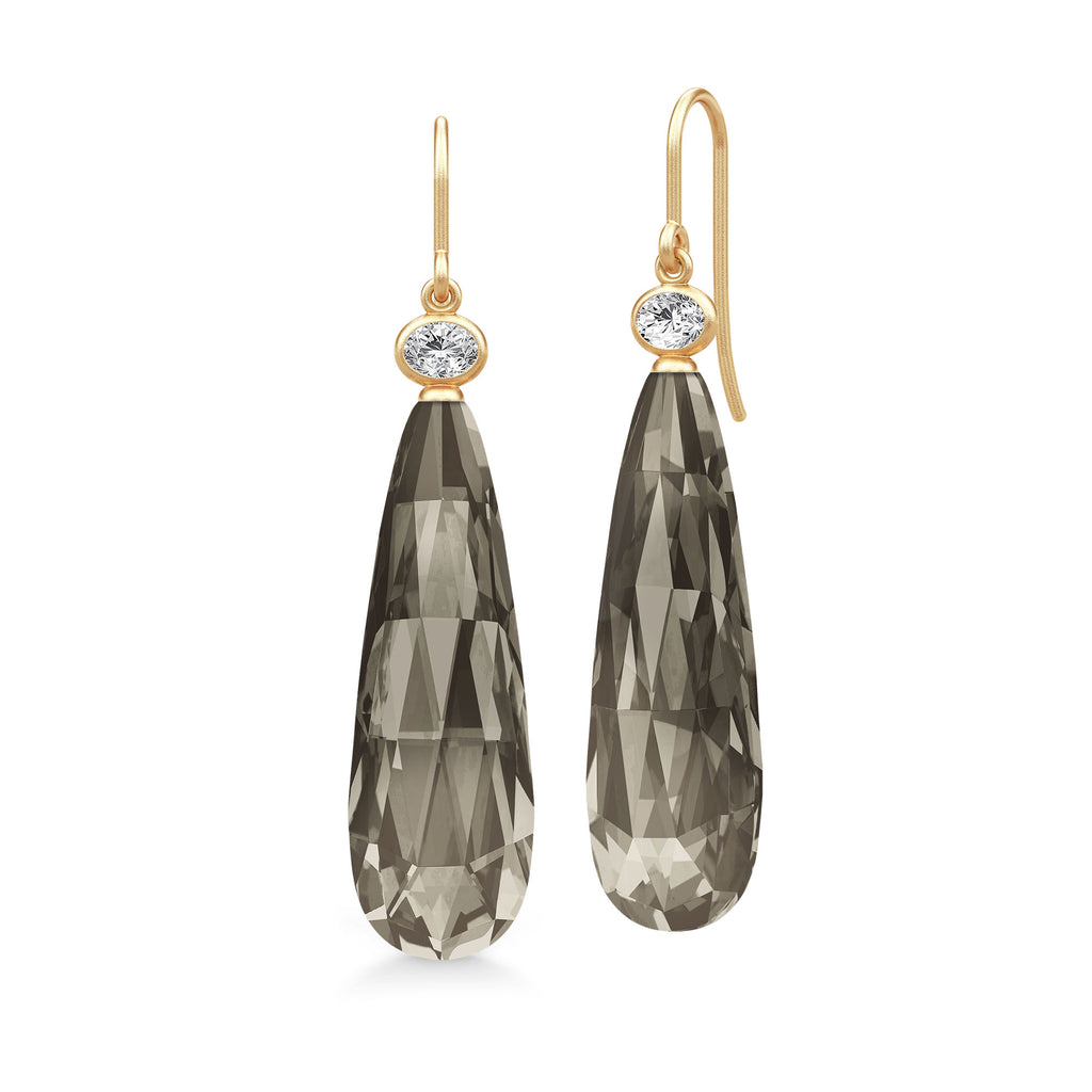 Ofelia Drop Gold Plated Earrings w. Crystal & Cubic Smokey Zirconia