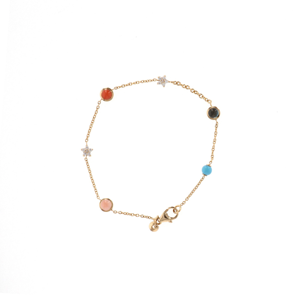Magic Circus 18K Gold Bracelet w. Turquoise, Topaz, Coral & Diamonds