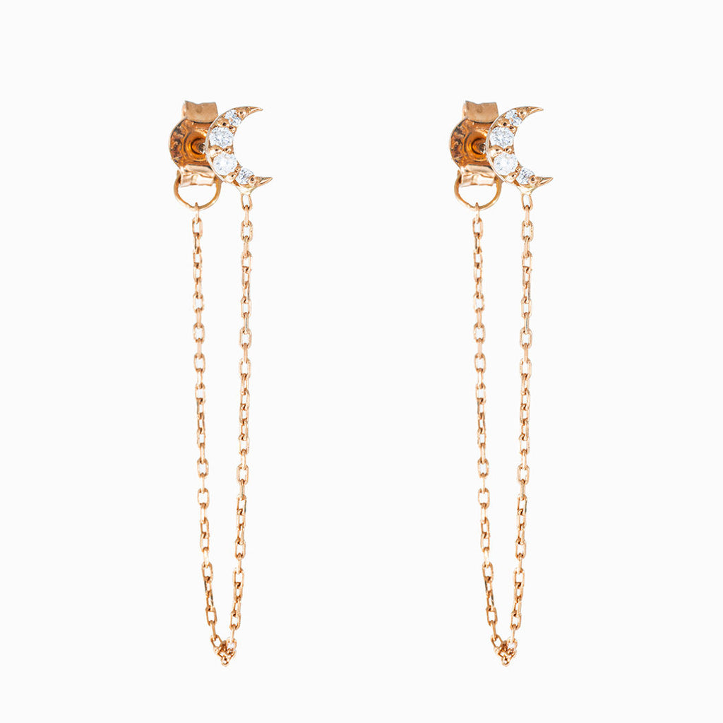 Over the Moon 18K Rose Gold Earring w. Diamonds