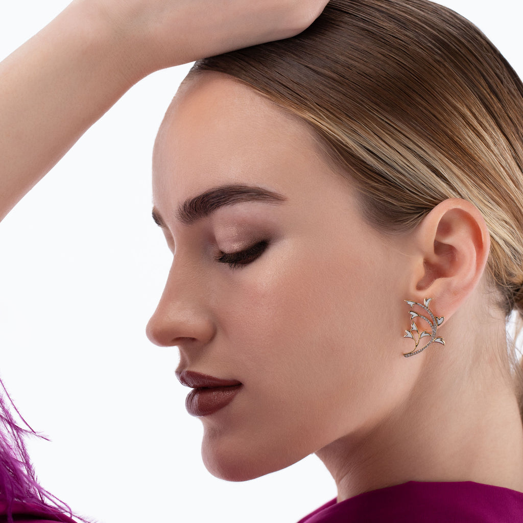 Peacock 18K Gold Earrings w. Diamonds