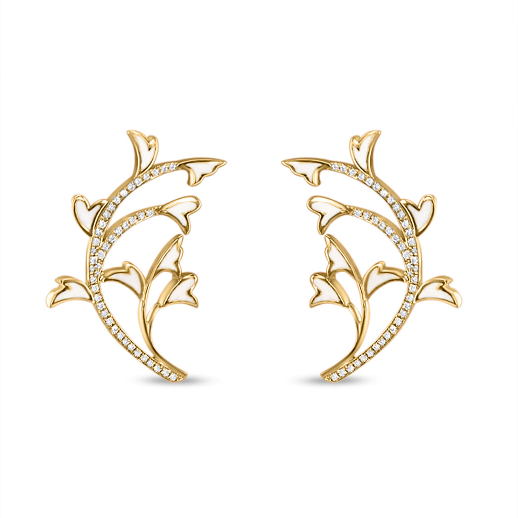 Peacock 18K Gold Earrings w. Diamonds
