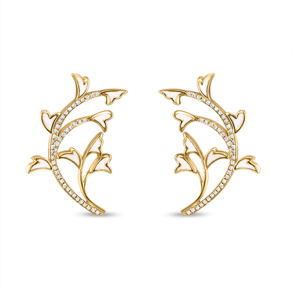 Peacock 18K Gold Earrings w. Diamonds