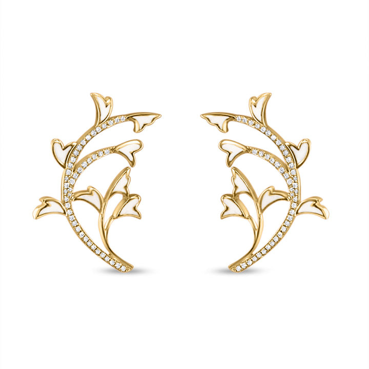 Peacock 18K Gold Earrings w. Diamonds