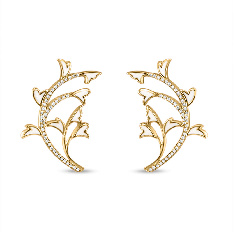 Peacock 18K Gold Earrings w. Diamonds