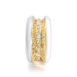 Antarctica Ice 18K Gold Ring w. Lab-Grown Diamonds & Snow White Enamel