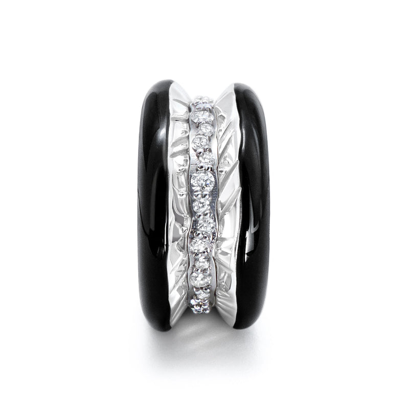 Antarctica Ice 18K White Gold Ring w. Lab-Grown Diamonds & Jet Black Enamel