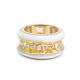 Antarctica Ice 18K Gold Ring w. Lab-Grown Diamonds & Snow White Enamel