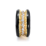 Antarctica Ice 18K Gold Ring w. Lab-Grown Diamonds & Jet Black Enamel