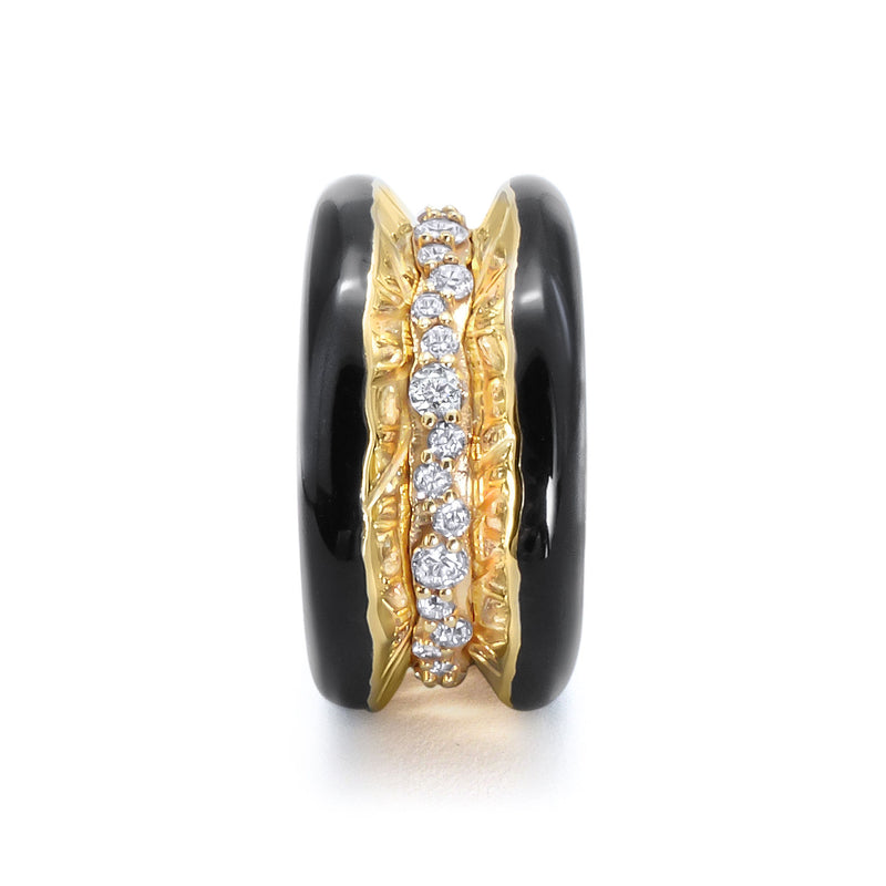 Antarctica Ice 18K Gold Ring w. Lab-Grown Diamonds & Jet Black Enamel