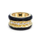 Antarctica Ice 18K Gold Ring w. Lab-Grown Diamonds & Jet Black Enamel