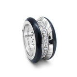 Antarctica Ice 18K White Gold Ring w. Lab-Grown Diamonds & Jet Black Enamel