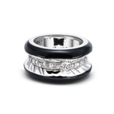 Antarctica Ice 18K White Gold Ring w. Lab-Grown Diamonds & Jet Black Enamel