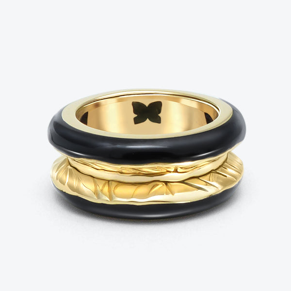 Antarctica 18K Gold  Ring w. Jet Black Enamel