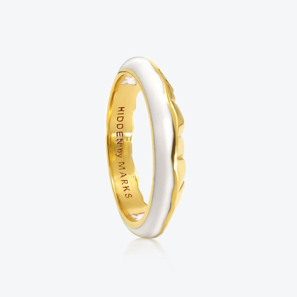 A. Iceberg 18K Gold Plated Ring w. Snow White Enamel