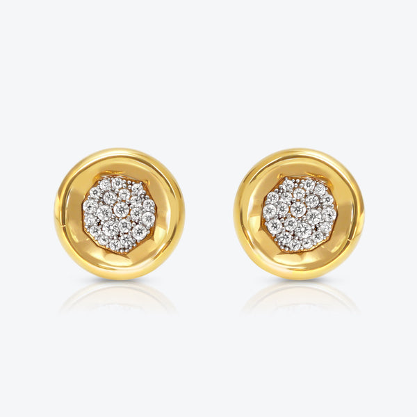 A. Sun Halo Core 18K Gold Studs w. Lab-Grown Diamond Pavé