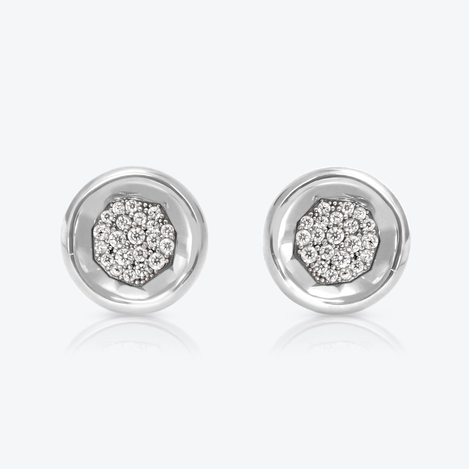A. Sun Halo Core 18K White Gold Studs w. Lab-Grown Diamond Pavé