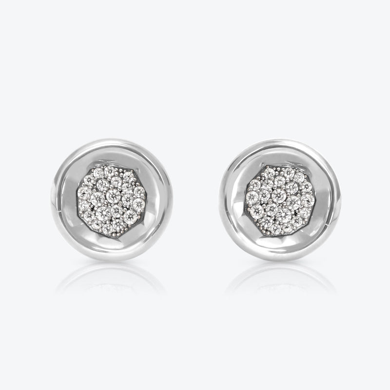 A. Sun Halo Core 18K White Gold Studs w. Lab-Grown Diamond Pavé