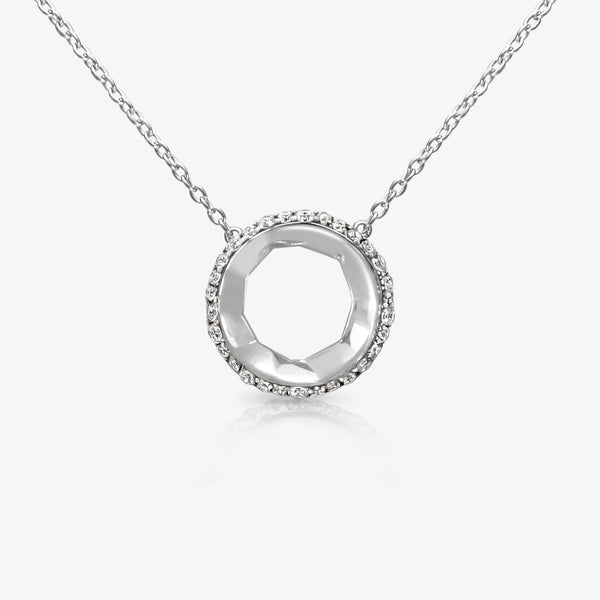 A. Sun Halo Aura 18K White Gold Necklace w. Lab-Grown Diamond Pavé