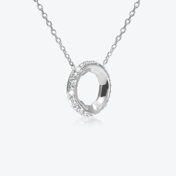 A. Sun Halo Aura 18K White Gold Necklace w. Lab-Grown Diamond Pavé